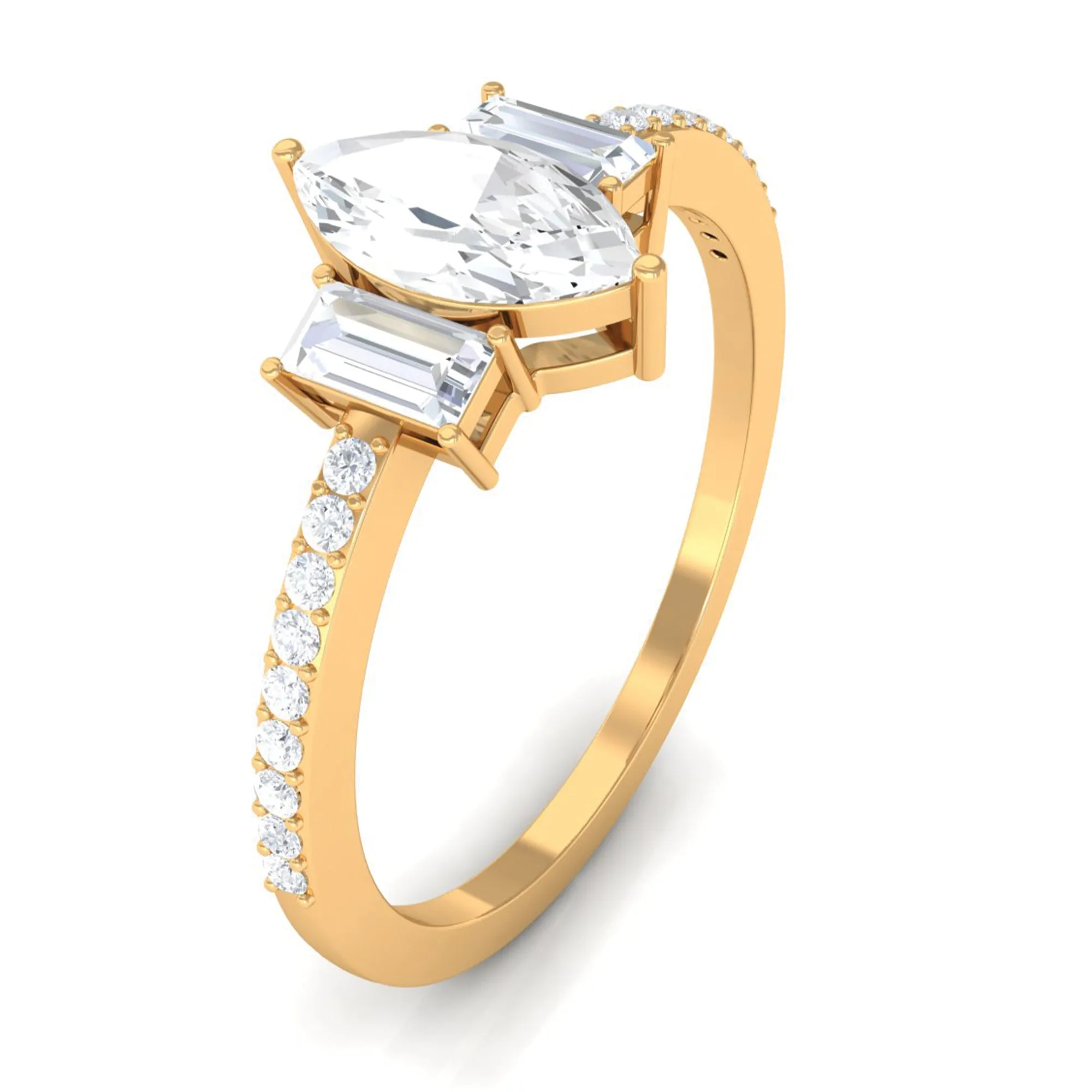 1.25 CT Zircon Three Stone Engagement Ring with Side Stones