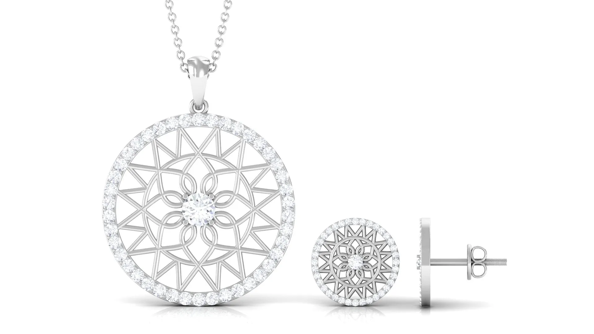 1.75 CT Round Cut Zircon Art Deco Pendant Earrings Set