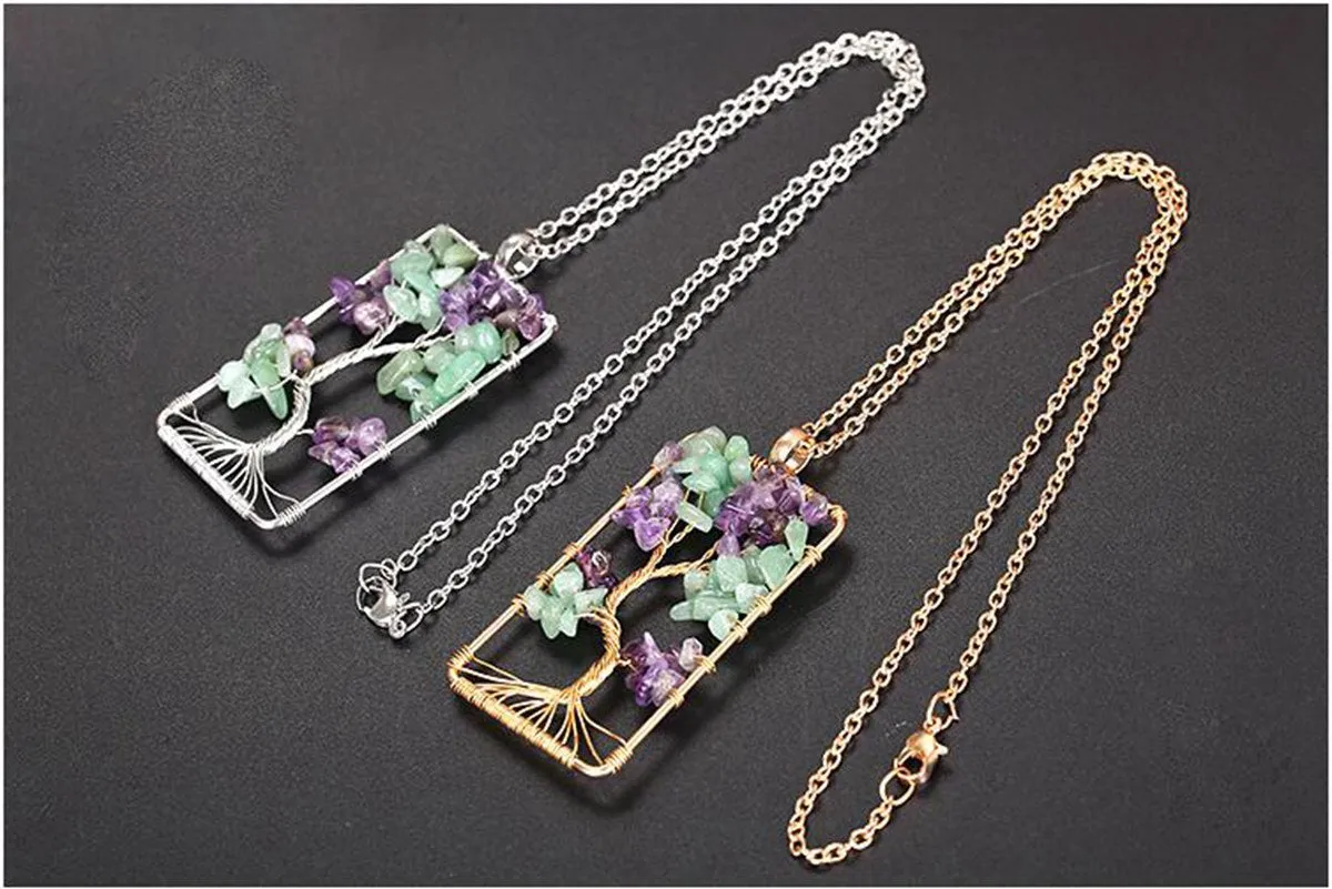 Amethysts Gravel Tree Of Life Pendant Necklaces