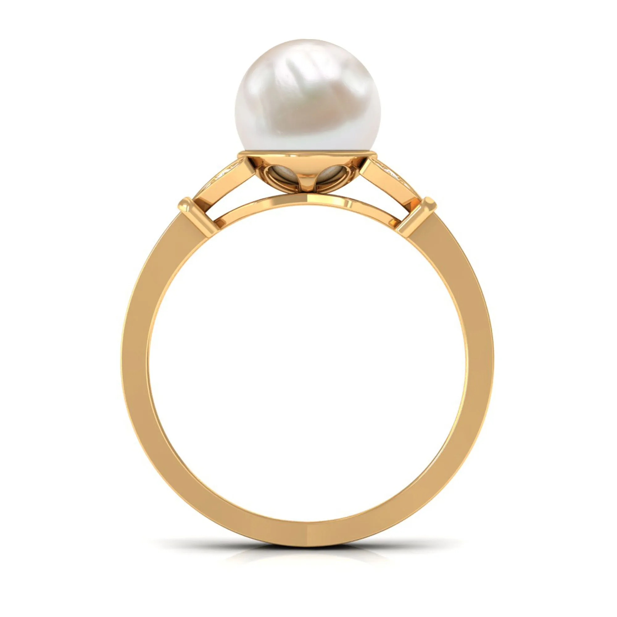 Bead Set Freshwater Pearl Solitaire Split Shank Ring with Diamond