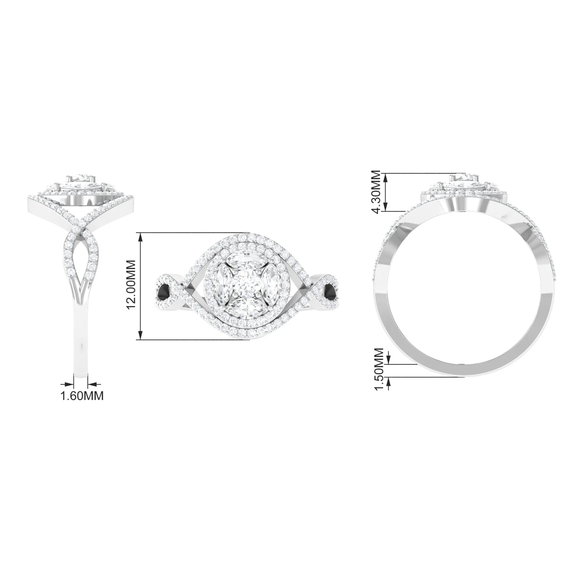 Criss Cross Zircon Cluster Engagement Ring