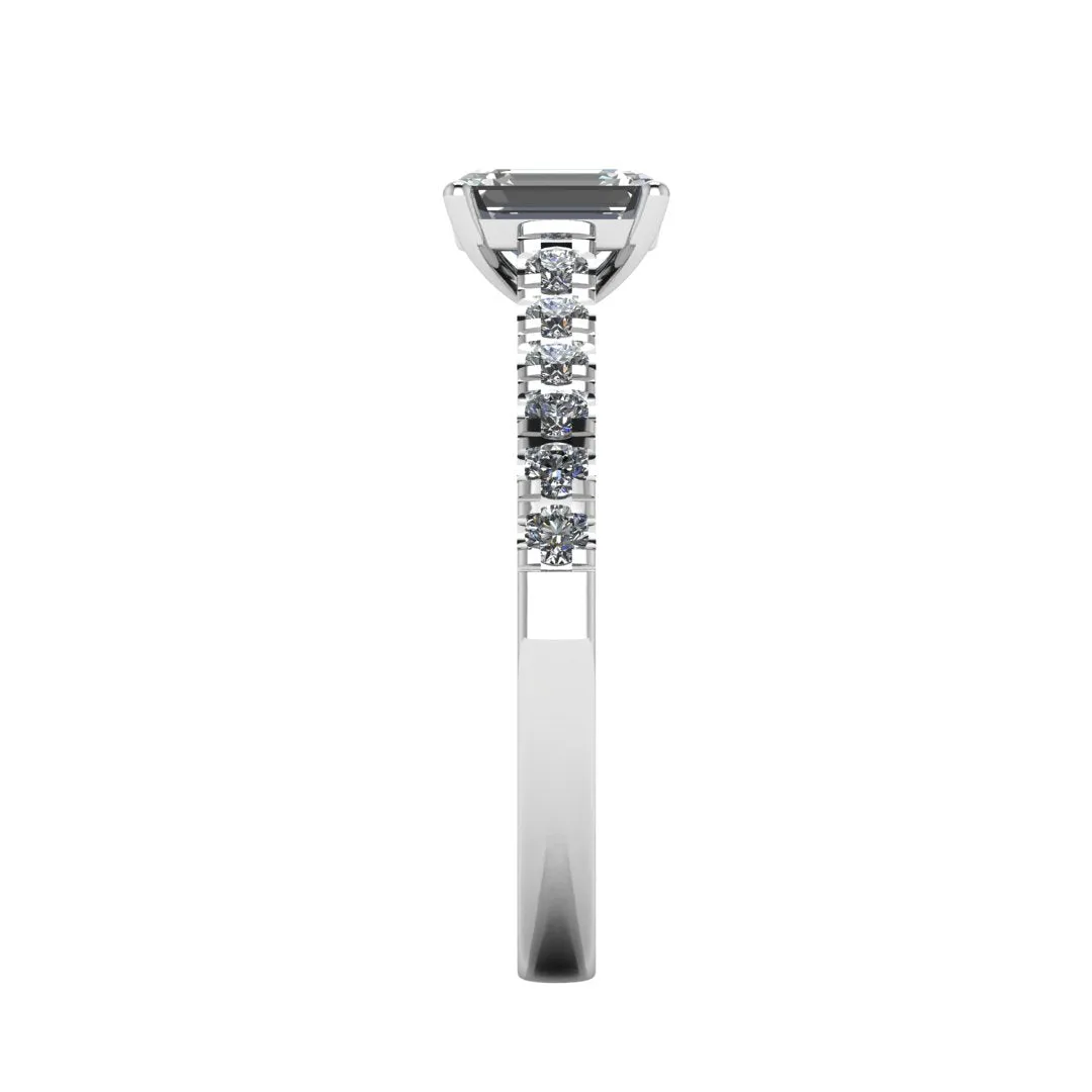 "Delia" Emerald Cut Diamond Grain Set Diamond Band Engagement Ring DSEC04