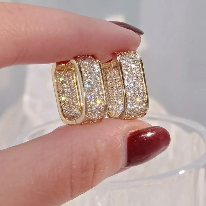 Simple and Versatile Cubic Zircon Inlaid Hoop Earrings